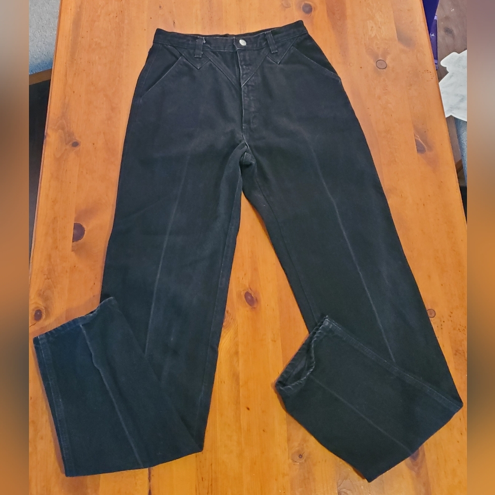 Womans Vintage Wrangler Silverlake Faded Black High Waisted Tapered Jeans 28×35